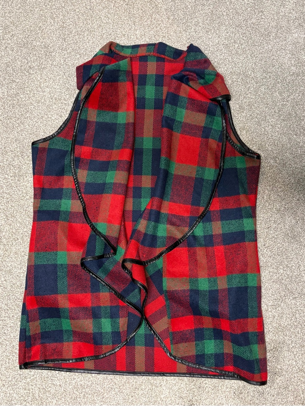 Plaid Waterfall Vest in Red, Green & Navy